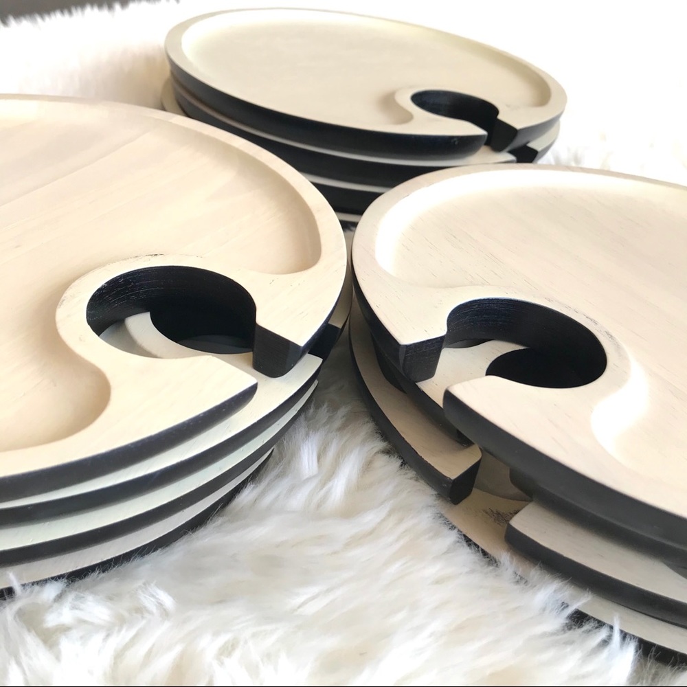2-Tone Round Wooden Party Plates - Set of 12